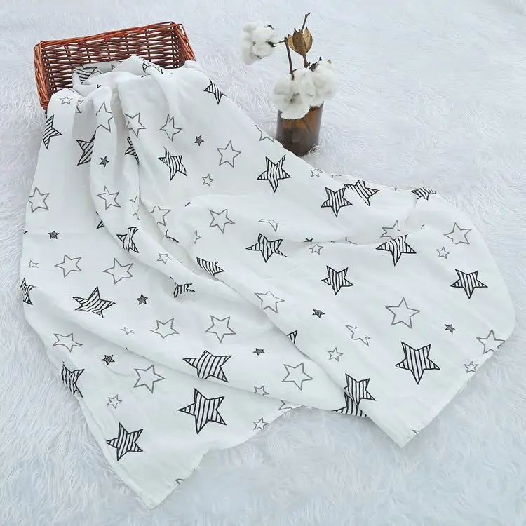 Двойное газовое детское одеяло из муслина обертывание пеленок хлопок мультфильм 10 цветов детское одеяло s новорожденный бамбуковый муслин одеяло s 112x120 см - Цвет: star