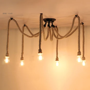 

American country handmade hemp rope chandelier bar decorative