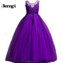 Berngi/романтическое кружевное Пышное Платье без рукавов с цветочным узором для девочек; Свадебное бальное платье; детское платье для причастия; Пышное Платье