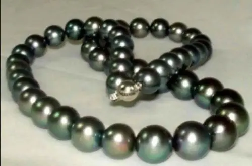 

Free Shipping >>>>>HUGE 18" 10-11MM NATURAL TAHITIAN GENUINE BLACK GREEN PERFECT AAA PEARL NECKLACE