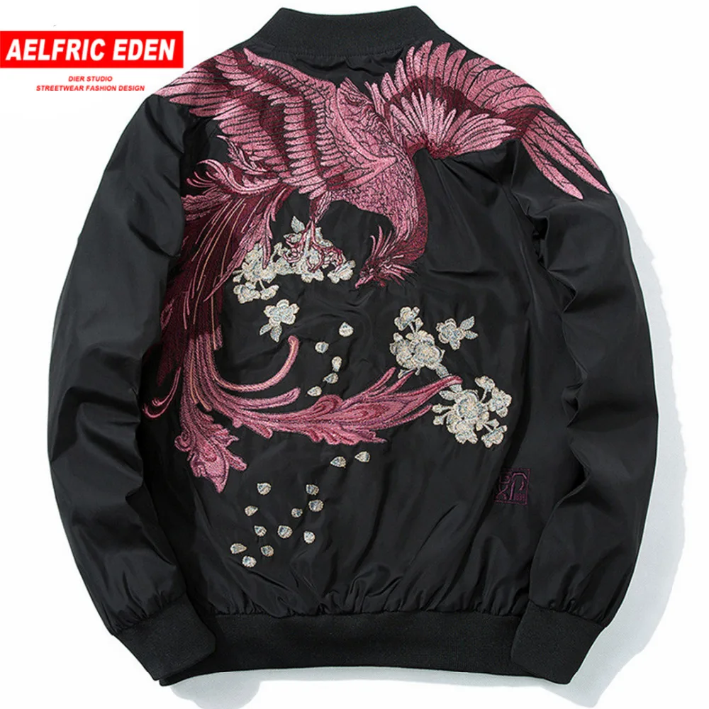 Goedkoop Aelfric Eden 2018 Lente High Street Phoenix Borduren Jasje Plus Size Casual Uitloper Hip Hop Bomber Jassen XS XXXL LQ05