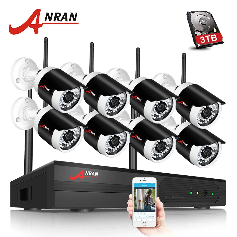 

ANRAN H.265 8CH NVR Wifi Security Camera System Wireless CCTV Camera System 2MP HD Bullet IP Camera Video Surveillance System