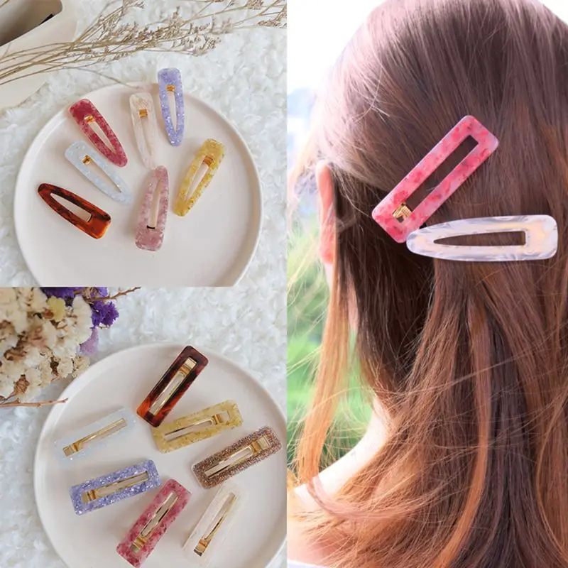 14 Styles Women Girl Korea Hollow Geometric Waterdrop Acrylic Hair Clips Shiny Tinfoil Sequins Hairpin Hair Accessories Barrette