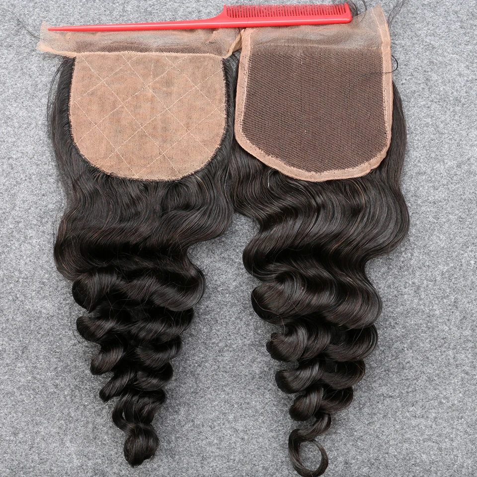 

Malaysian 1 Pcs Silk Base Closure loose wave Free/Three/Side/Middle part Swiss Lace 4x4" Bleached Konts Virgin Human Hair