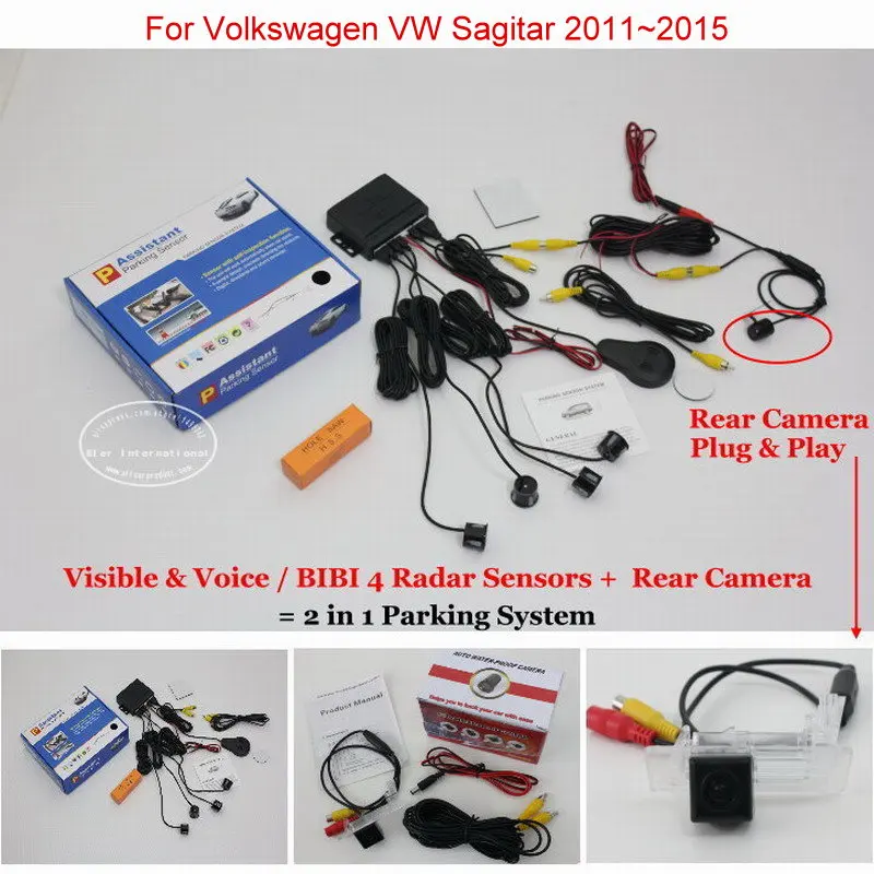 

For Volkswagen VW Sagitar 2011~2015 - Car Parking Sensors + Rear View Back Up Camera = 2 in 1 Visual / BIBI Alarm Parking System