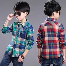 2017 Spring Autumn Boys Plaid Shirts Children s Clothing 100 150cm Height Kids shirts long sleeve