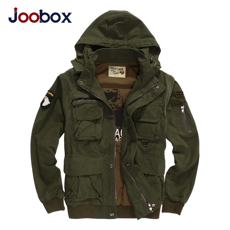 

JOOBOX New Military men's Jacket American Air Force Pilots Army Jacket For Men Coat Men Detachable Sleeves Winter Cotton Coat