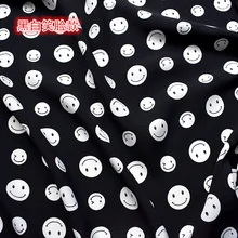 1 м цена, высокое качество конопли шифон с летней печати ткань черный и белый в полоску улыбающееся лицо непрозрачная ткань