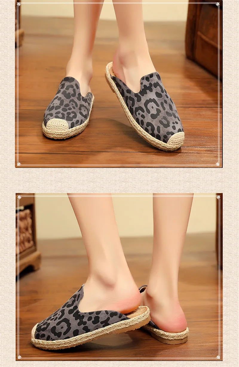 Lady Slippers2019 New Summer Sexy Casual Mules Shoes Round Toe Canvas Leopard Slides Footwear Slip on Fisherman Woman Espadrille (23)