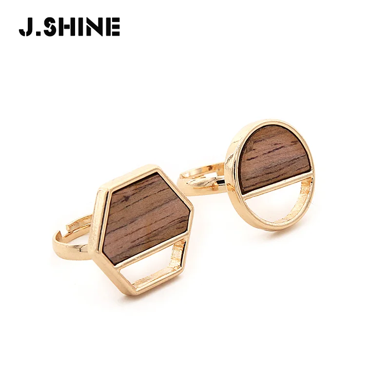 

JShine Geometric Wood Round Hexagon Hollow Wooden Finger Rings for Women Ins Style Simple Gold Color Zinc Alloy Female Ring 2019