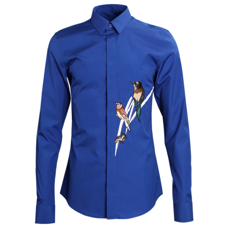 

2019 Summer China Wind original magpie annunciation embroidery men long sleeved shirt hairstylist slim personality shirt