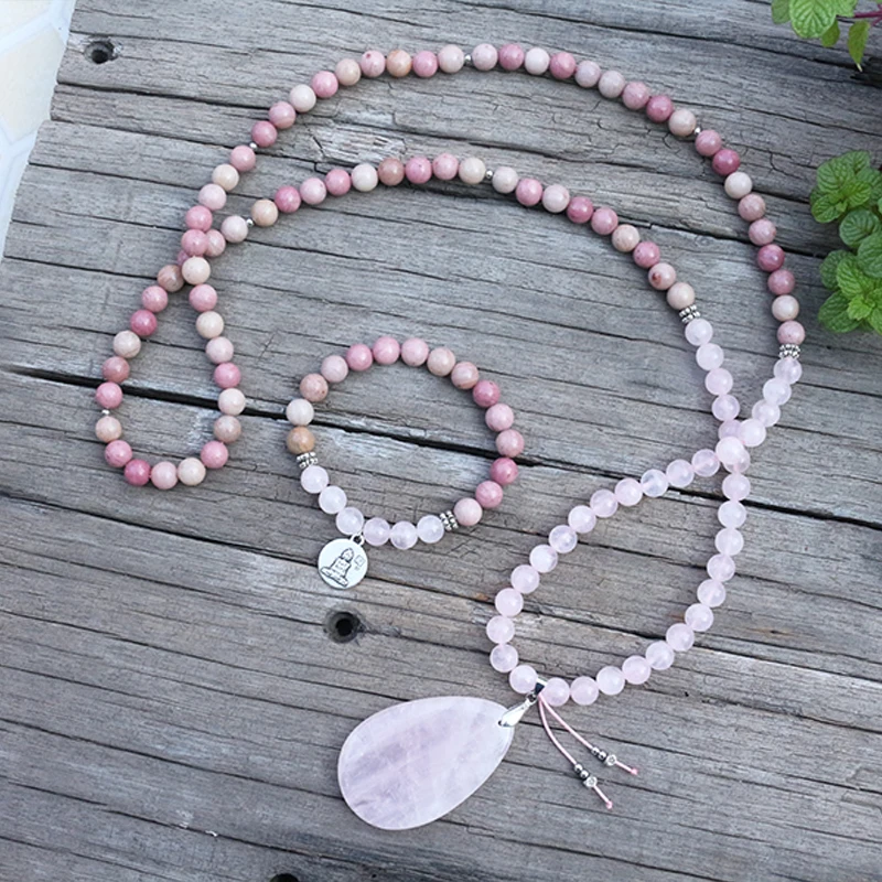 

8mm Natural Stone Beads,Rhodrochrosite,Rose Quartz,Love,JapaMala Sets,Spiritual Jewelry,Meditation,Inspirational, 108 Mala Beads