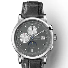 KAREBO Triple Windows Automatic Self-Hand Wind Mens Fashion Business Wristwatch Watch – Silver Case Grey Dial