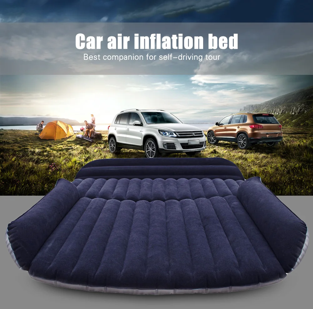 

Camping Travel Inflatable Car Bed SUV Back Seat Cover Air Mattress Camping Companion Flocking Cloth Weave Design Deflatable