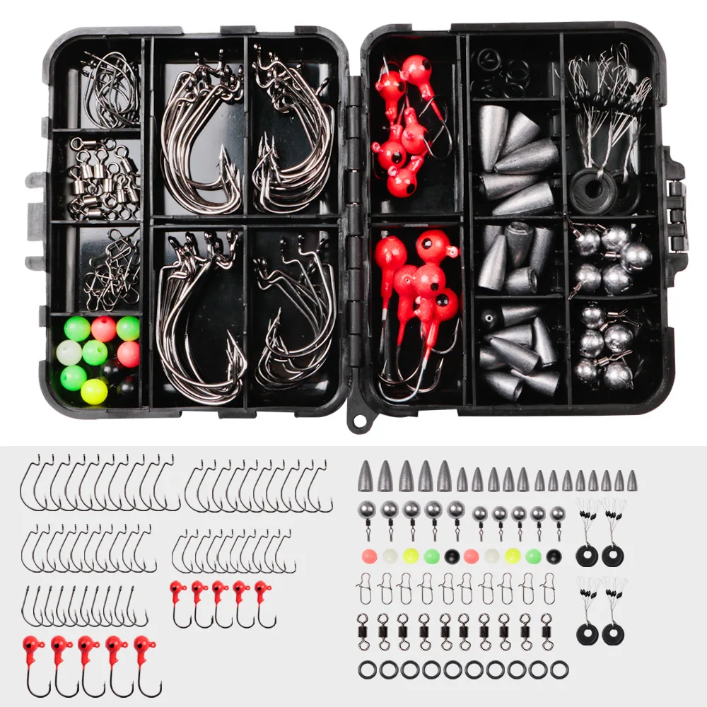148PCS/Box Fishing Accessories Kit Hooks Lead Swivel Beads Space Beans Jig Heads O-Rings Terminal Tackle | Спорт и развлечения