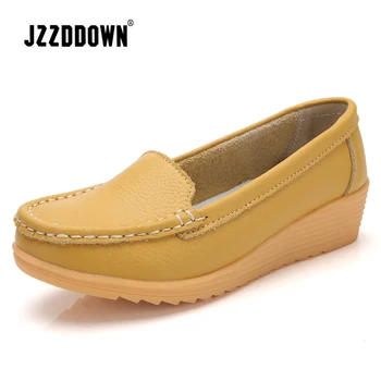 

Jzzddown Genuine Leather Women shoes flat Plus Size Soft flat shoes women Heel High 4cm Mother's Ballet Loafers ladies shoes