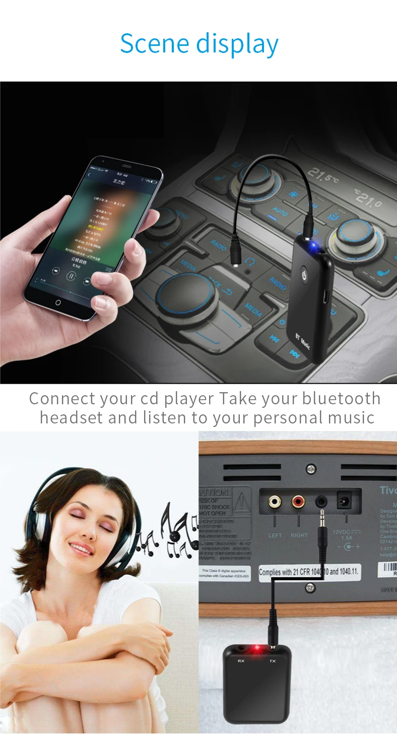 2 в 1 беспроводной Bluetooth передатчик приемник стерео аудио музыкальный адаптер для ПК автомобиля