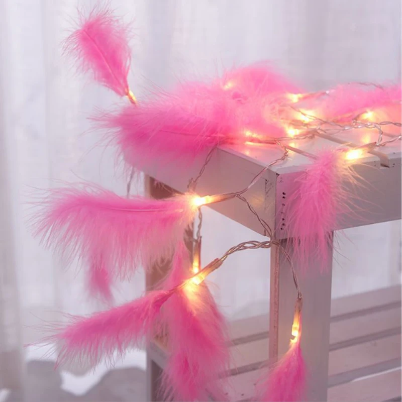 

Led Feather String Lights 10/20 LED Fairy String Lights Battery Operated New Year Bar Room Window Wedding Festive Night Lamp