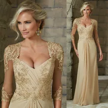 Kleid Partyabend Elegante 2015 Mutter der Braut Kleider 3/4 Hülse blau Champagner Spitze lange Abendkleid Abendkleider