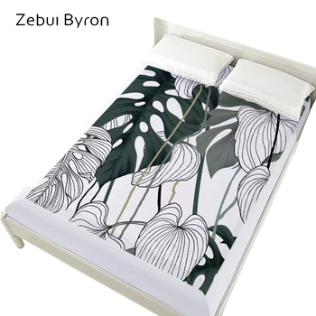 

3D Bed Sheet On Elastic Band Bed,160x200 150x200 Fitted Sheets,Nordic Leaf Mattress Cover Bedsheet Bedding Bed Linen Drop ship