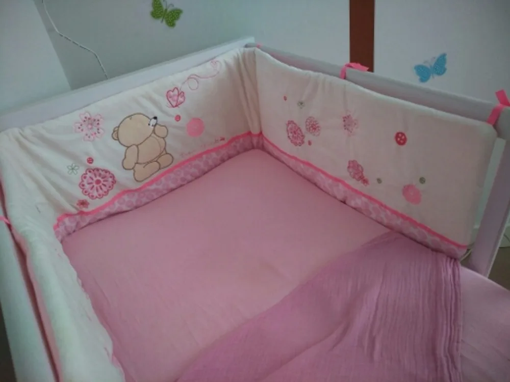 Cartoon Bear Plush/Cotton Baby Bedding Crib Bumpers Safety Baby Kids Bedding Protection Only Bumper 185cm One Piece