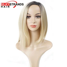 Шелковистые пряди парик из коротких синтетических волос для женщин Омбре блонд черный прямой боб парики стрижка ложный парик для студенческой вечеринки