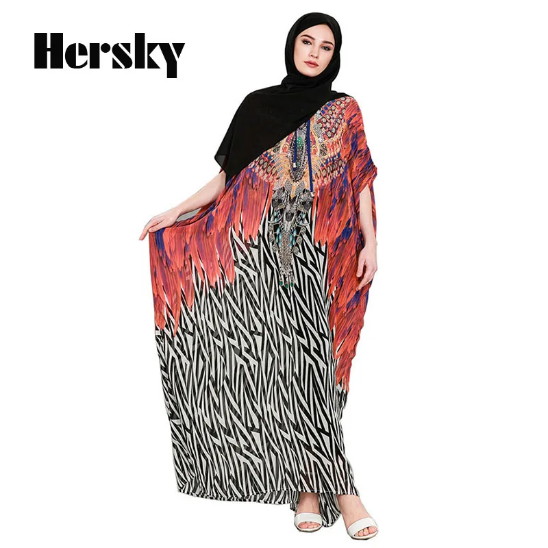 Летнее мусульманское женское платье с коротким рукавом абайя одежда на Ближнем Востоке женская шифоновая одежда с цифровым принтом одеяние мусульмане
