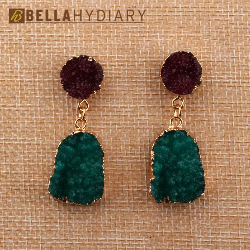 

1 Pair European Irregular Green Red Simulated Stone Bijoux Druzy Resin Earrings Drop Earrings For Women Jewelery Statement Gifts