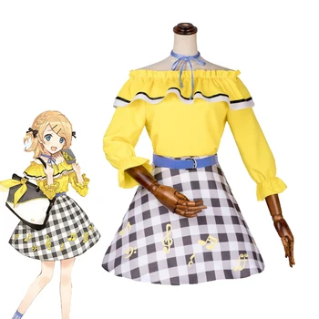 

Vocaloid 10th Anniversary Rin Cosplay Costume Women's Lovely Dress Top+Skirt+Belt+Socks Halloween Carnival Uniforms Custom Made