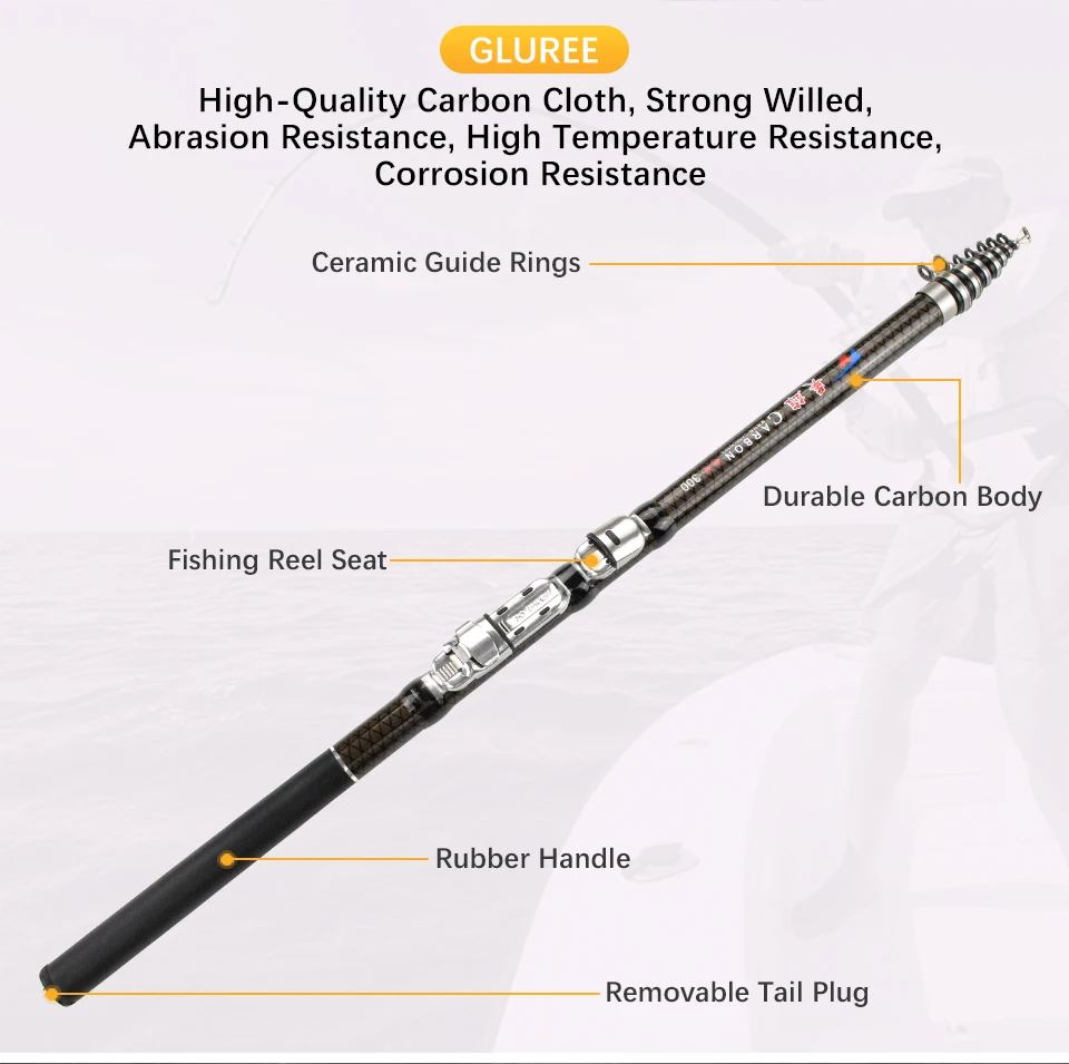 GLUREE 30T Carbon Spinning Telescopic Rock Fishing Rod 1.8 2.1 2.4 2.7 3.0 3.6M MH Power Carp Feeder Rod High Quality Hand Pole (8)