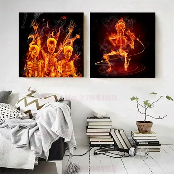 

Cartoon Abstract Poster Nordic Giclee Printed A Burning Skull Singing Artwork Wall Art Skeleton Gym Bar Room Decor Drop Shipping