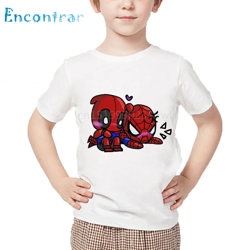 Забавная детская футболка с героями мультфильмов «Дэдпул» и «Человек-паук», «супергерой» летние топы для маленьких мальчиков и девочек, милая детская одежда HKP2407