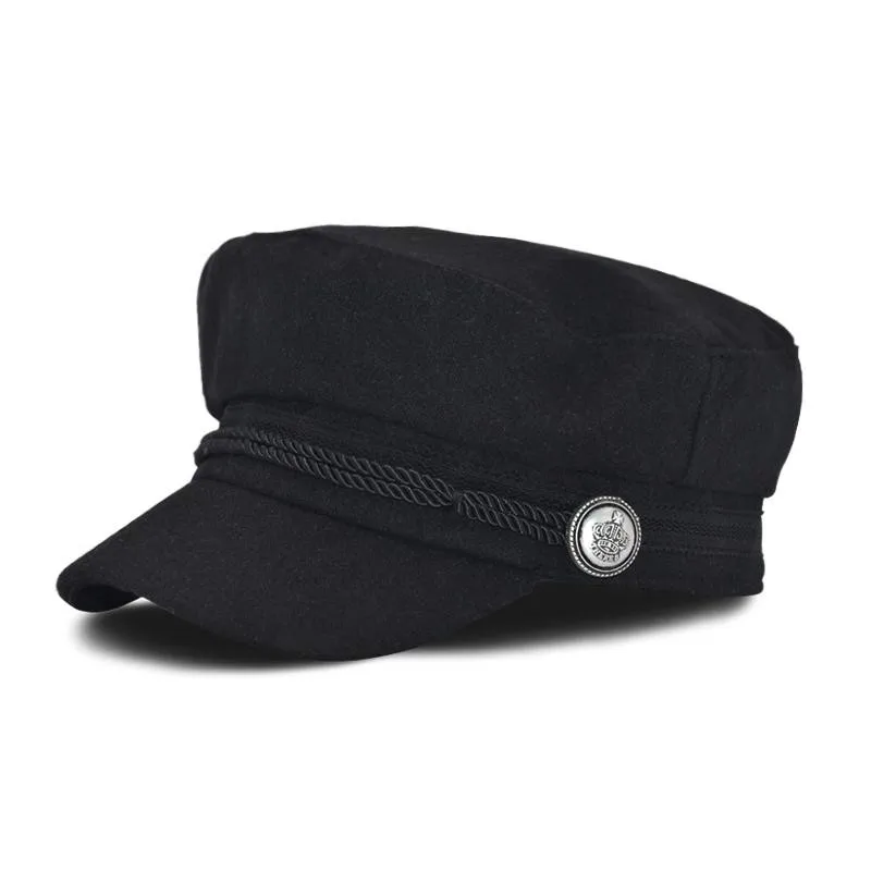 

Deepom Military Hat Women Autumn Winter Vintage Wool Beret Female Cap For Women England Style Flat Cap Black Ladies Casquette