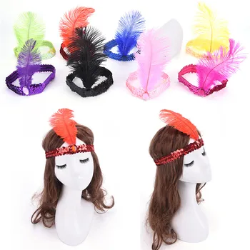 

1Pc Feather Headband 23CM Funny Flapper Sequin Headpiece Costume Head Band Party Favor Festival Supplies