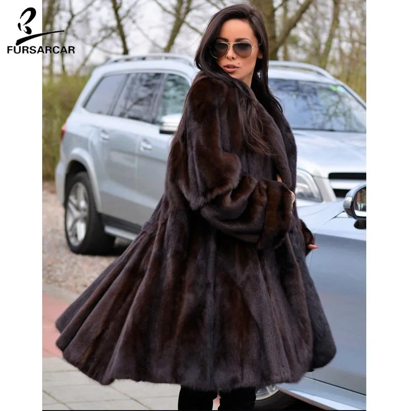 Меховая Sarcar натуральная норковая шуба для женщин Толстая теплая зимняя куртка женская шуба из натурального меха с отложным воротником пальто