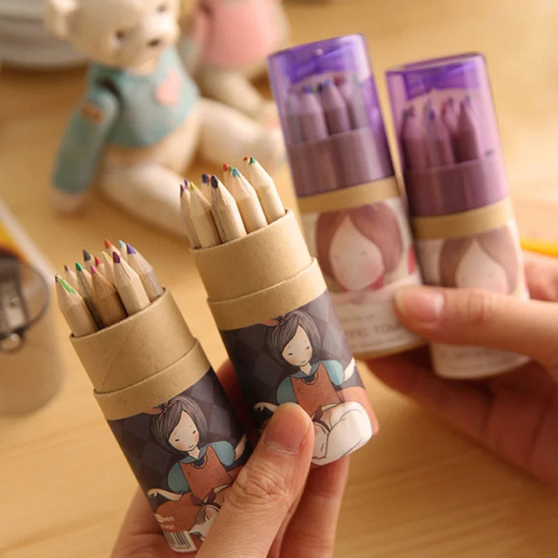 

12 Pcs/set Kawaii Stationery Color Pencils Cute Crayons Cartoon Pencils Color Pencils Boxed Paintings for School Children Gifts