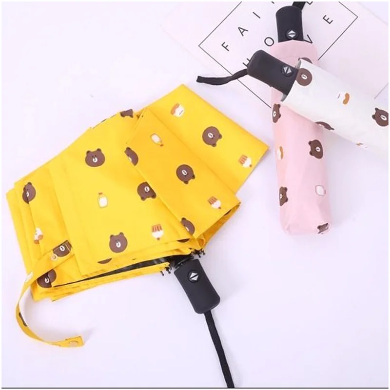 

Simple Fashionable Black Rubber Sunscreen Automatic Umbrella Anti-ultraviolet Bear Sunumbrella