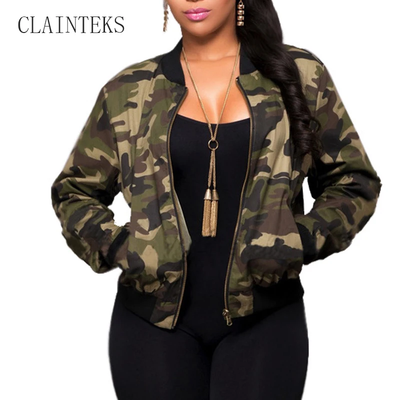 Female Apparel Women Camouflage Jacket Zipper Coat Spring Long Sleeve Outerwear Motorcycle 