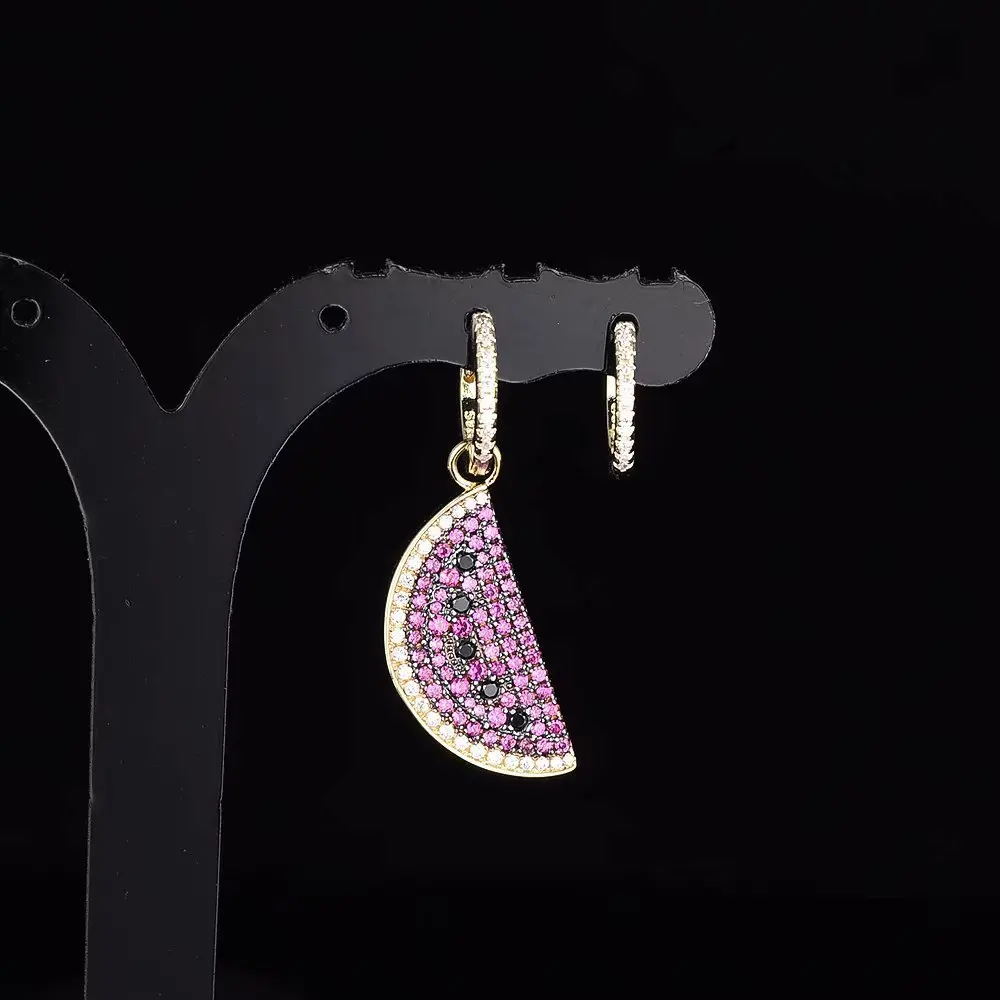 

Fancy Cute Gold Color Silver Asymmetric Watermelon Drop Earrings AAA Zircons Women Monaco Jewelry pendientes mujer moda 2019
