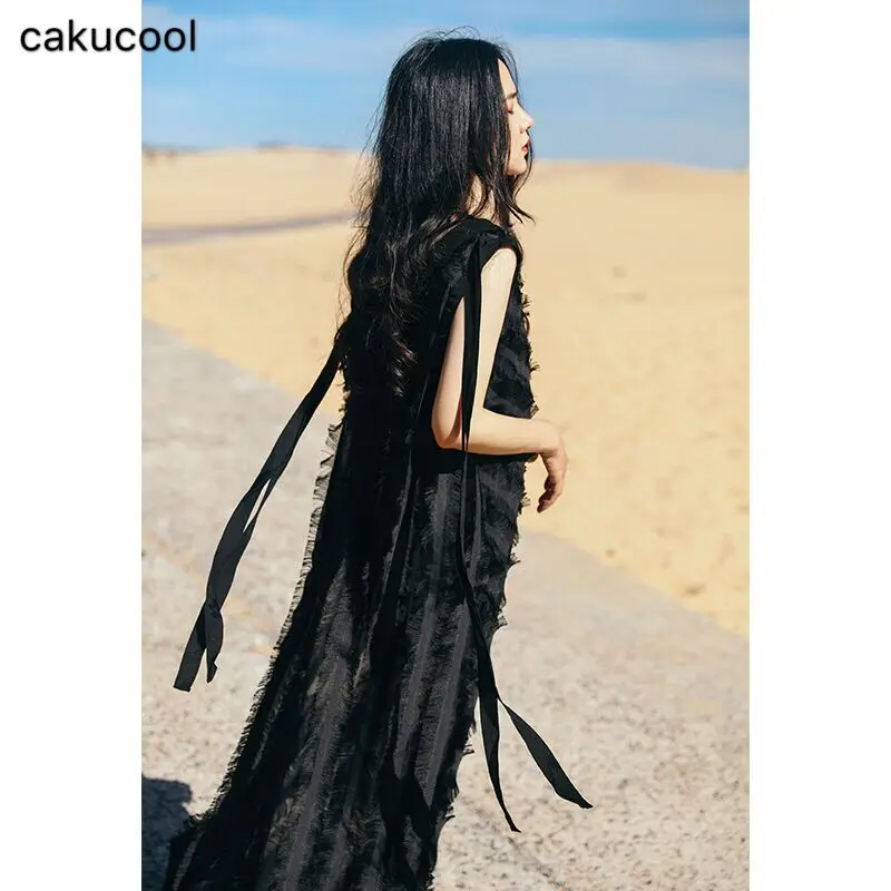 Платье стрейч Cakucool платье без рукавов с глубоким вырезом и кисточками в стиле Hong