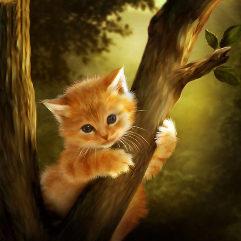 Diamond Painting The cat on the tree Embroidery Full Round Cross Stitch Rhinestone Mosaic Decor Gift | Дом и сад