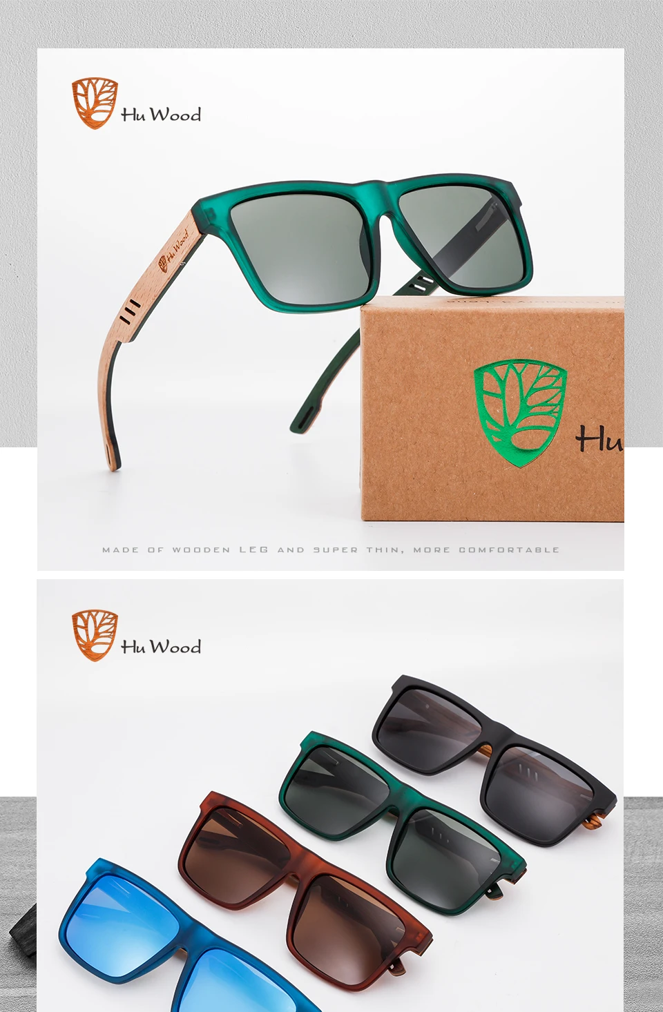 Hu Wood, новинка, высокое качество, квадратные солнцезащитные очки, мужские, поляризационные, UV400, модные, зеркальные, спортивные, солнцезащитные очки, для вождения