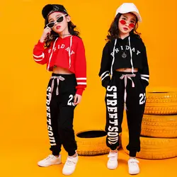 Детская одежда в стиле хип-хоп, укороченная толстовка с капюшоном, рубашка, топы, повседневные штаны для бега для девочек, костюм для