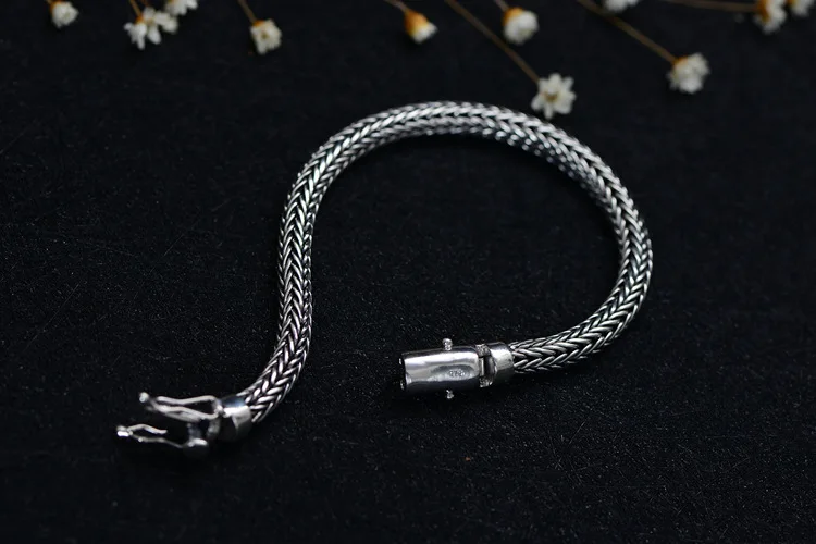 Real 925 Sterling Silver Men Bracelet Vintage Punk Rock Woven twist Bracelet New Fashion Jewelry Birthday Best Gifts