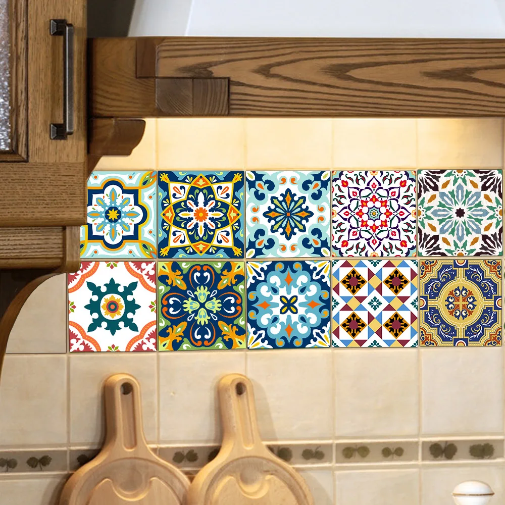 Самоклеящаяся плитка с марокканским узором Наклейка на стену ПВХ маслостойкая водонепроницаемая для дома гостиной спальни кухни ванной комнаты 15*15 см/20*20 см