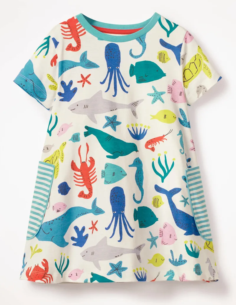 

2019 Summer girls dresses Cute cotton short sleeve animal baby clothes T-shirt children birthday party dress for kids infant
