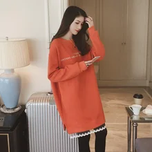 2017 autumn and winter new pregnant women’s shirt lace stitching plus velvet thick sweater pregnant women dress