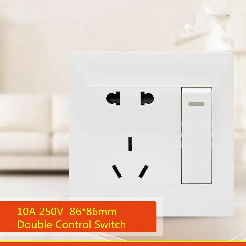

1PCS YT1801 White Flush Receptacle Five hole socket+One Button Double Control Switch Wall Socket 86*86MM Outlet