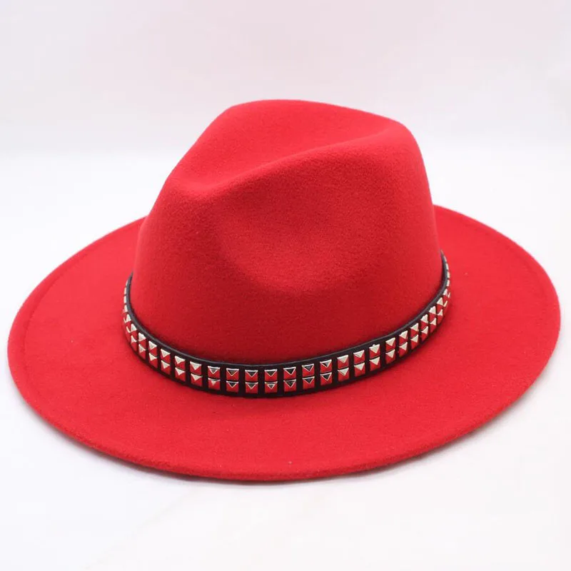 Женская мужская фетровая шляпа на зиму и осень, элегантная женская хлопковая широкая джазования с полями, церковная чапес, Feminino, сомбреро - Цвет: red