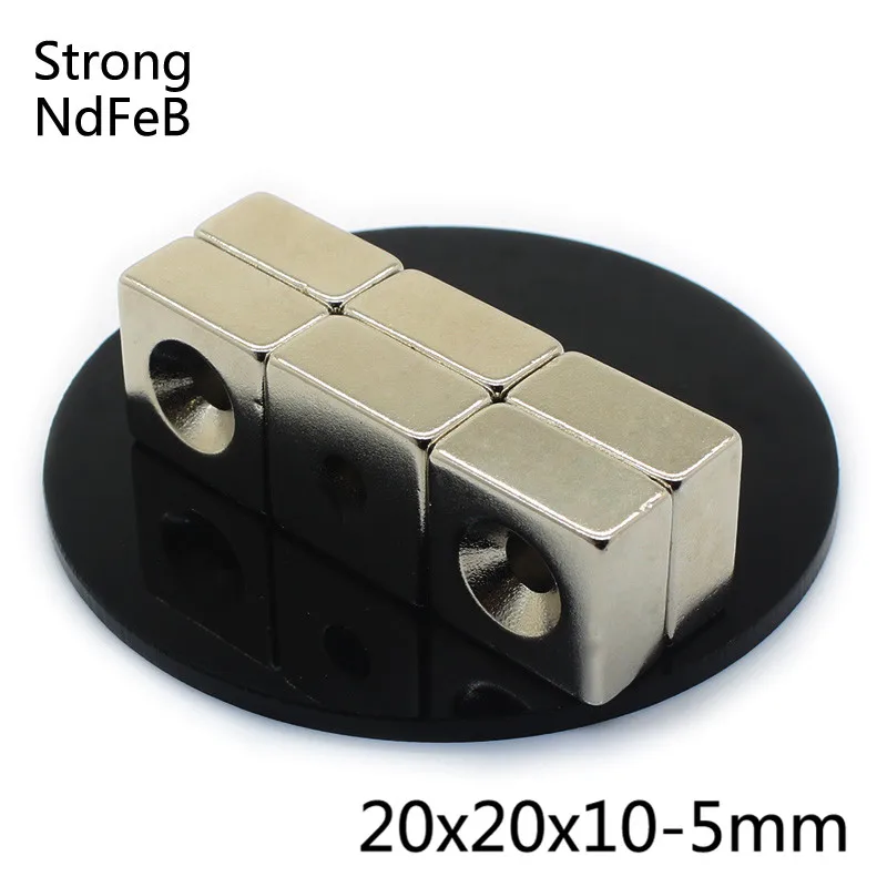 5 шт. N35 прямоугольный неодимовый магнит f 20x20x10 мм отверстие 5 мм супер мощный магнит 20*20*10 мм квадратный NdFeB магнеет
